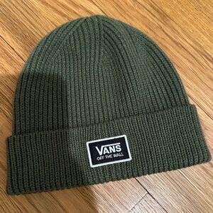 Vans Olive Green Ribbed Knit Winter Cuffed Beanie Hat